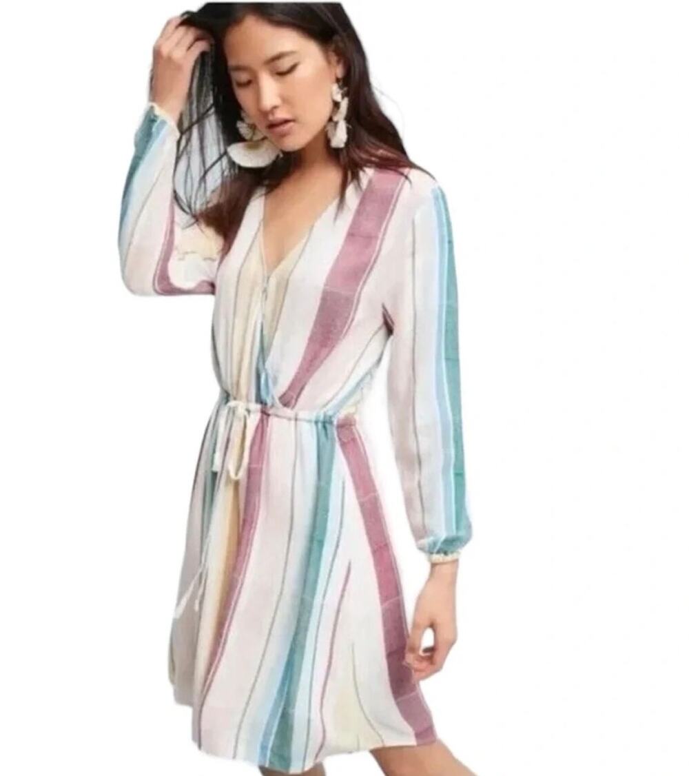 RAILS Becca Cusco Stripe Faux Wrap Dress Size Small Long Sleeve Boho Fallcore